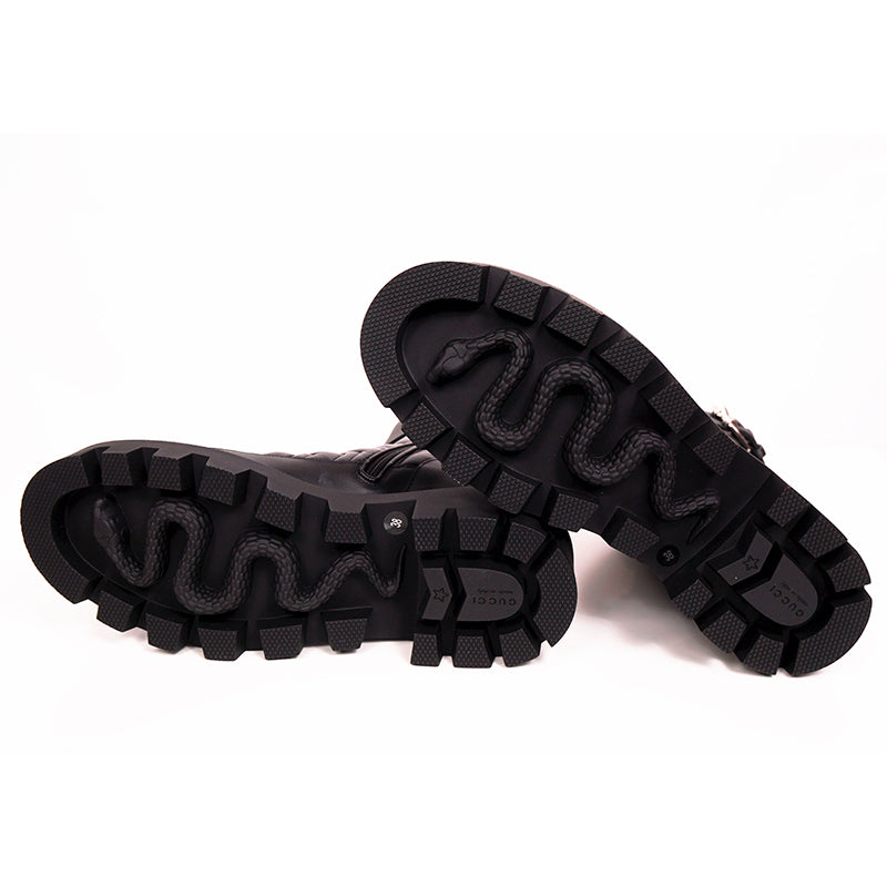 38 NEW $1190 GUCCI Black Leather Matelassé Interlocking GG Frances COMBAT BOOTS