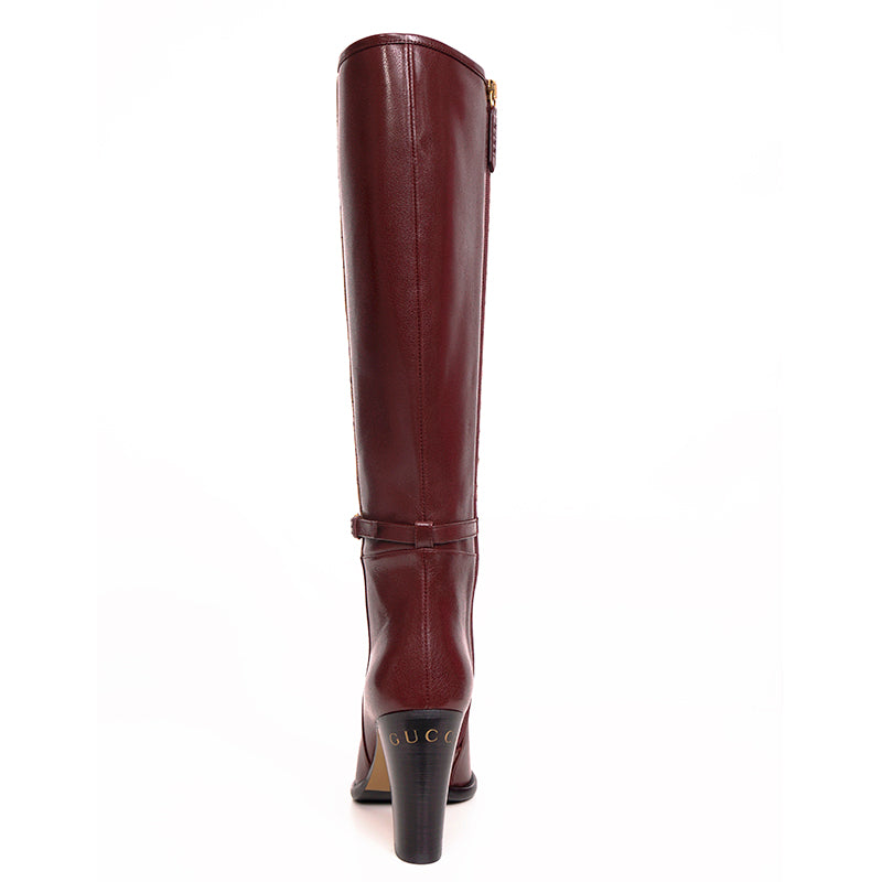 37 NEW $1590 GUCCI Micro GG Canvas Bordeaux Leather FINN KNEE RIDING BOOTS NIB