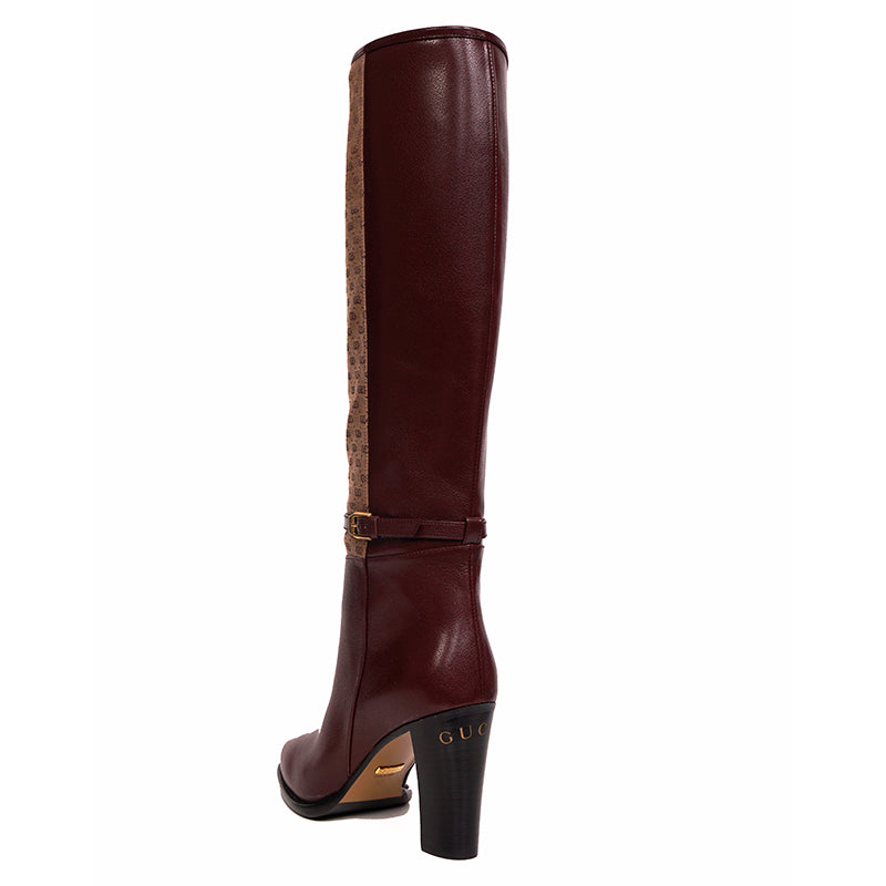 37 NEW $1590 GUCCI Micro GG Canvas Bordeaux Leather FINN KNEE RIDING BOOTS NIB