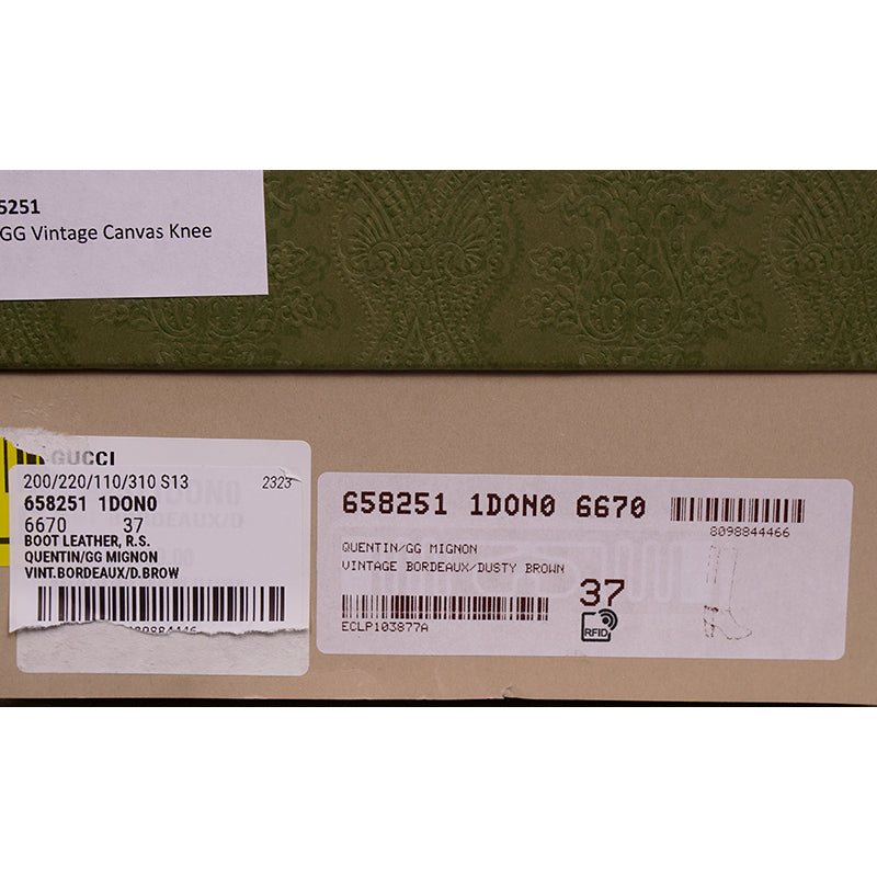 37 NEW $1590 GUCCI Micro GG Canvas Bordeaux Leather FINN KNEE RIDING BOOTS NIB