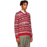 M NEW $2,200 GUCCI Men's RUNWAY Red Wool GG LOGO Jacquard V-NECK Sweater