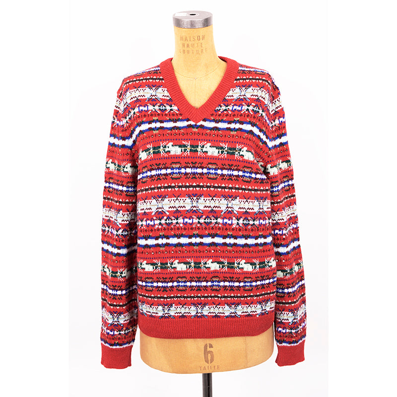 M NEW $2,200 GUCCI Men's RUNWAY Red Wool GG LOGO Jacquard V-NECK Sweater