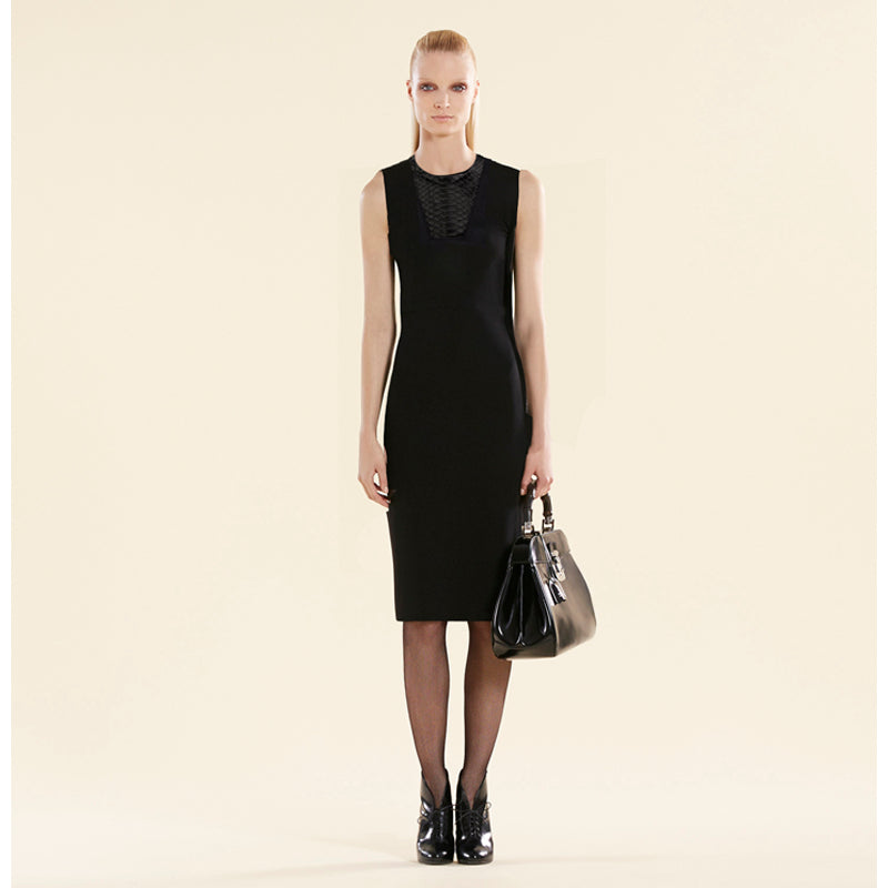 SZ M NEW $2100 GUCCI Black 100% WOOL KNIT PYTHON Snakeskin Trim FITTED DRESS NWT