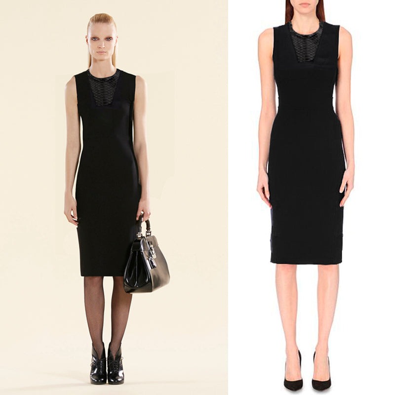 SZ M NEW $2100 GUCCI Black 100% WOOL KNIT PYTHON Snakeskin Trim FITTED DRESS NWT