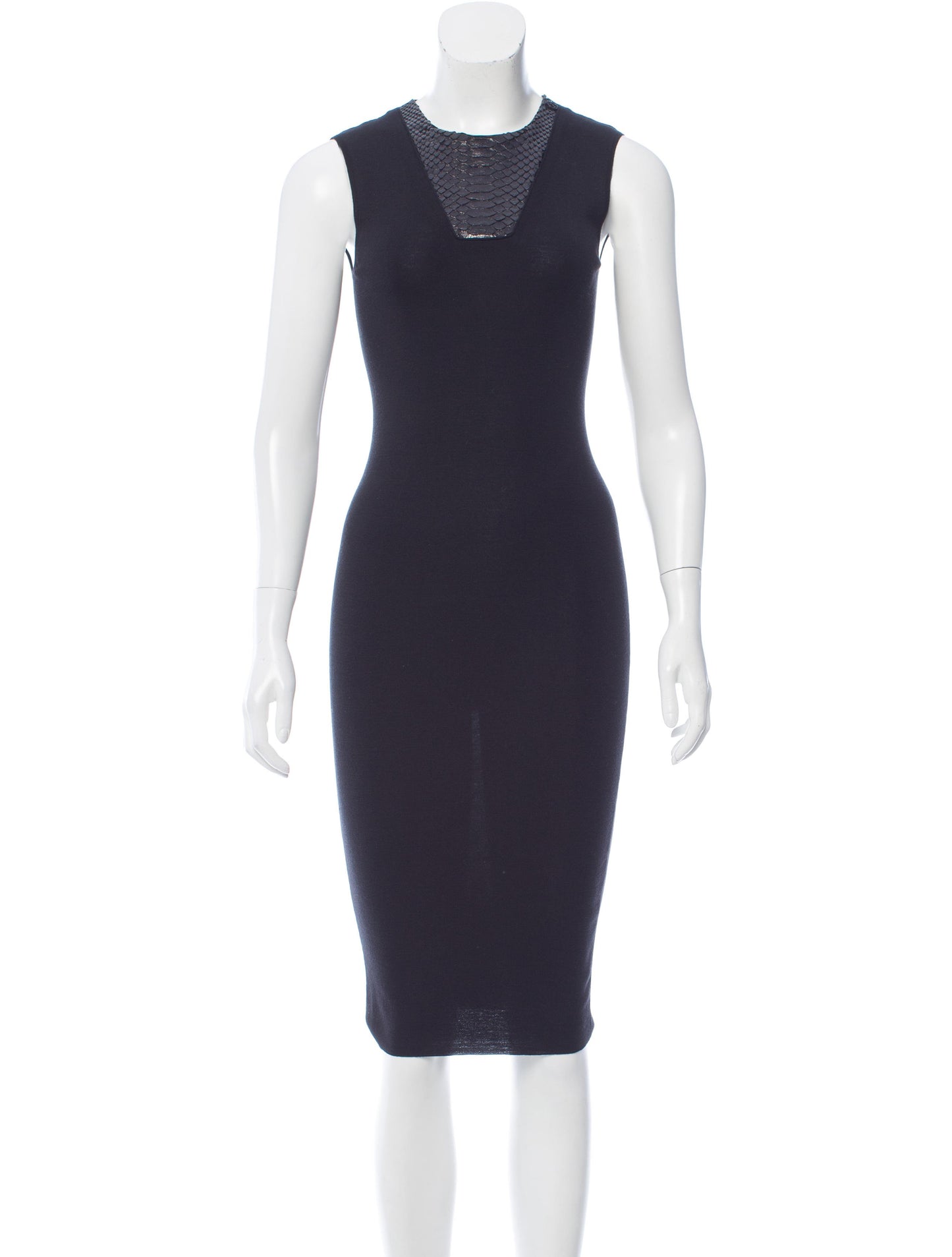 SZ M NEW $2100 GUCCI Black 100% WOOL KNIT PYTHON Snakeskin Trim FITTED DRESS NWT