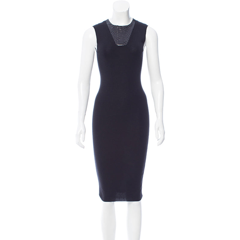 SZ M NEW $2100 GUCCI Black 100% WOOL KNIT PYTHON Snakeskin Trim FITTED DRESS NWT