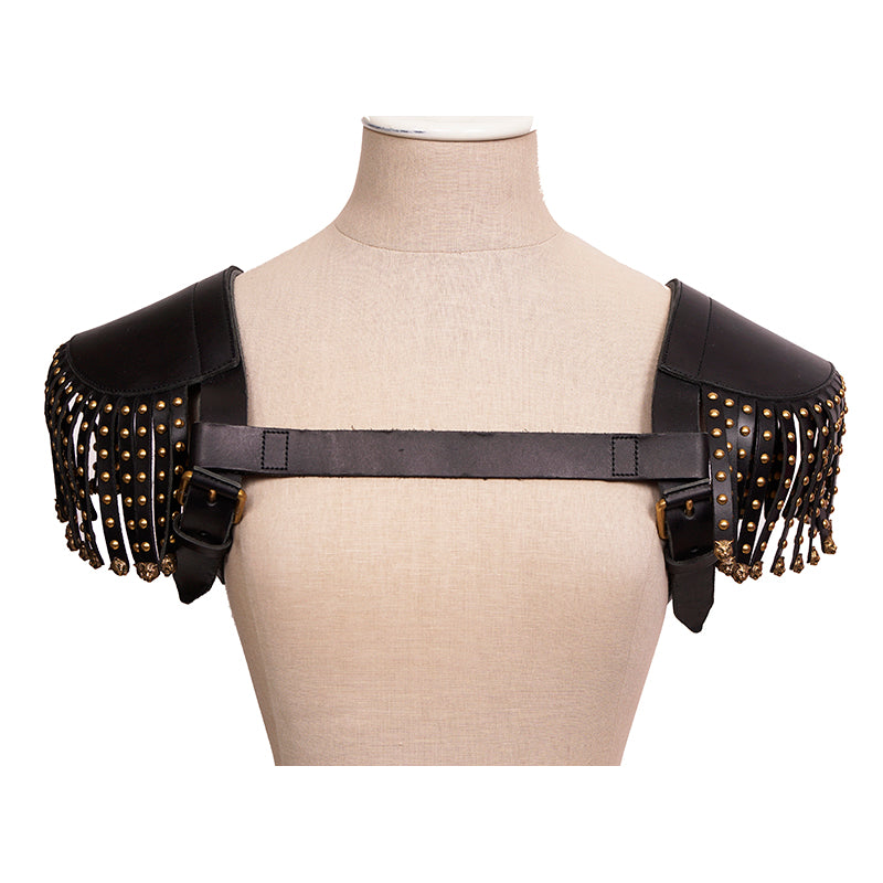 NEW $3,300 GUCCI RUNWAY Black Leather Brass TIGER FRINGE Adjustable BODY HARNESS