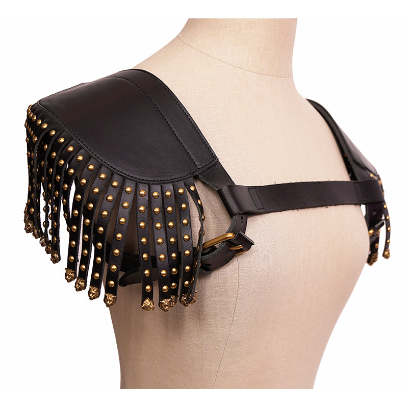 NEW $3,300 GUCCI RUNWAY Black Leather Brass TIGER FRINGE Adjustable BODY HARNESS