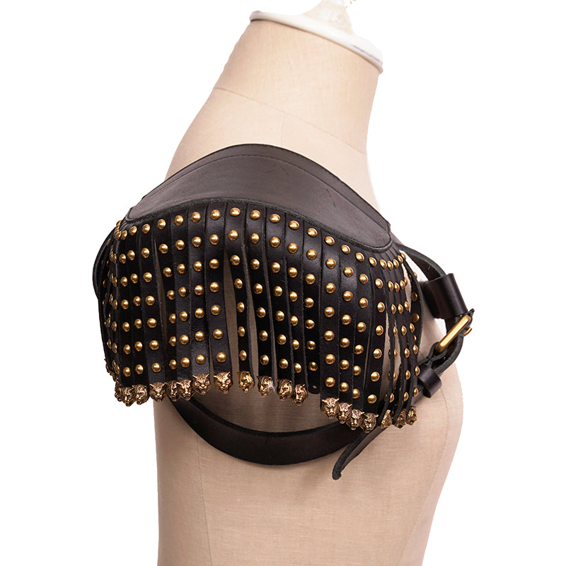 NEW $3,300 GUCCI RUNWAY Black Leather Brass TIGER FRINGE Adjustable BODY HARNESS