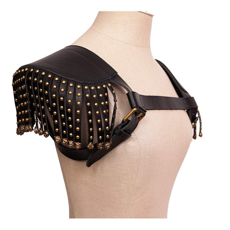 NEW $3,300 GUCCI RUNWAY Black Leather Brass TIGER FRINGE Adjustable BODY HARNESS