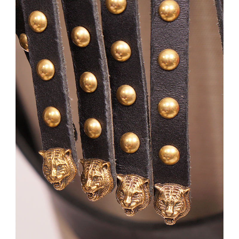 NEW $3,300 GUCCI RUNWAY Black Leather Brass TIGER FRINGE Adjustable BODY HARNESS