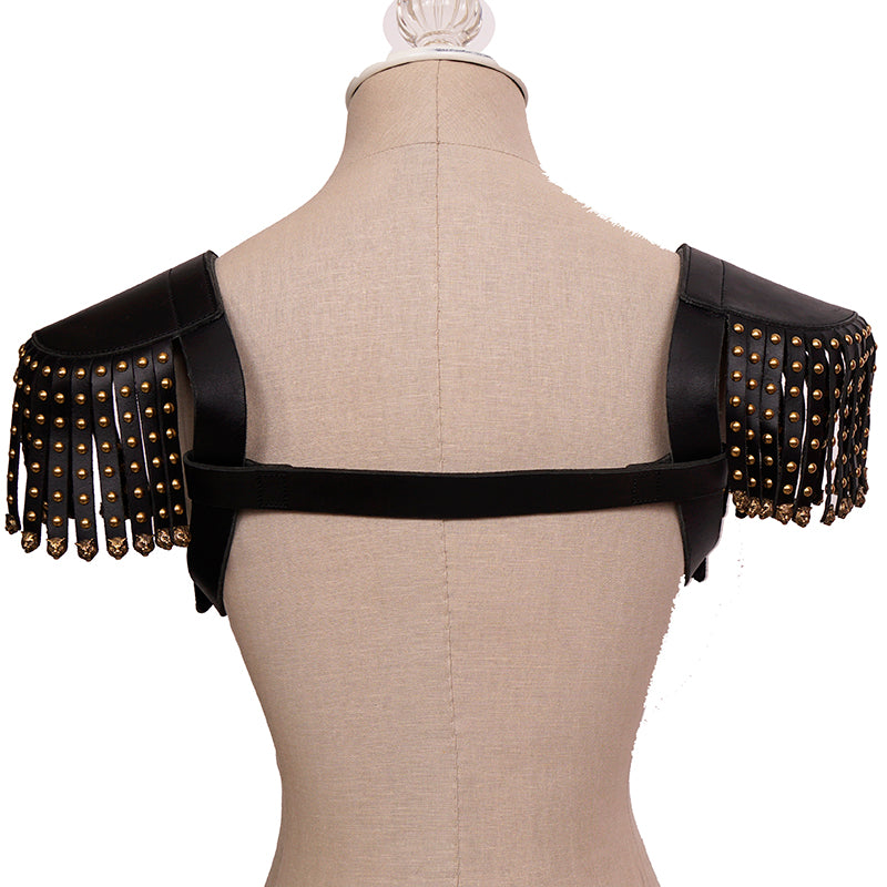 NEW $3,300 GUCCI RUNWAY Black Leather Brass TIGER FRINGE Adjustable BODY HARNESS