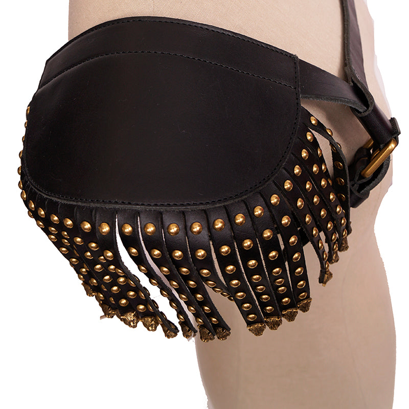 NEW $3,300 GUCCI RUNWAY Black Leather Brass TIGER FRINGE Adjustable BODY HARNESS