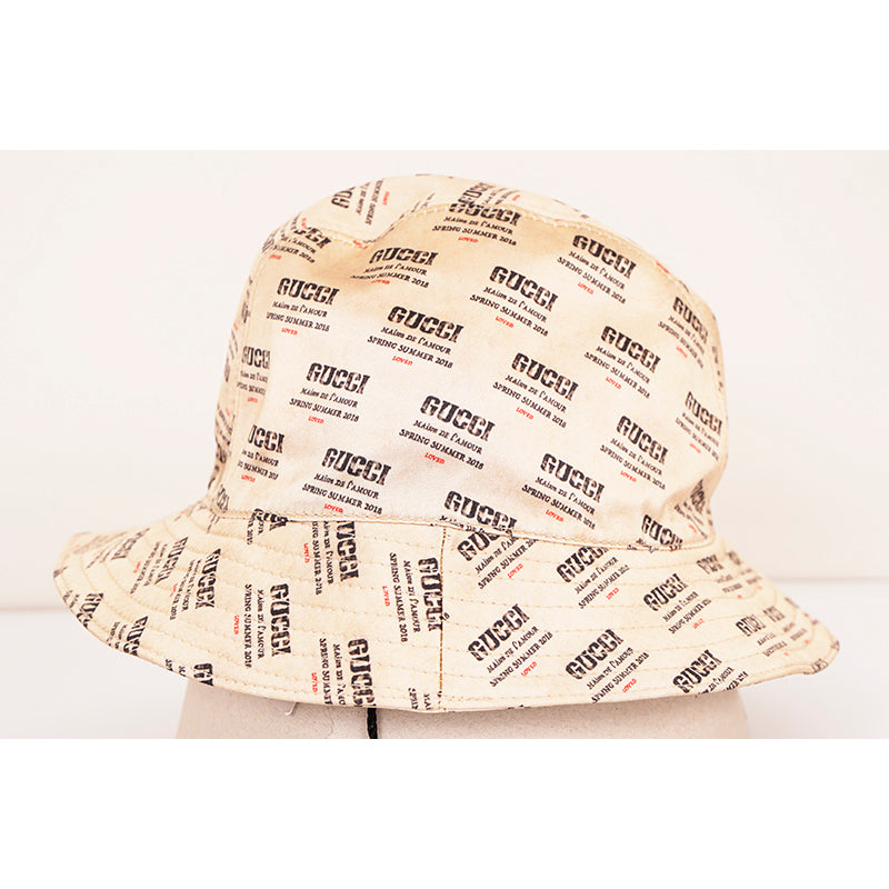 NEW $690 GUCCI Woman's Tan Silk Satin All Over Gucci Print Logo Fedora Spring Hat