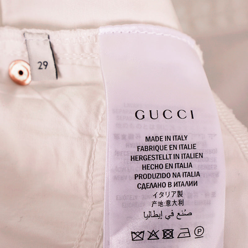 28 NEW $950 GUCCI White STRETCH DENIM Skinny Fitted LOGO PATCH High Waist JEANS