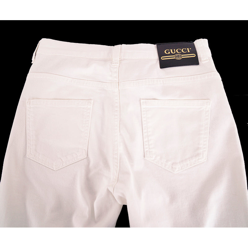 28 NEW $950 GUCCI White STRETCH DENIM Skinny Fitted LOGO PATCH High Waist JEANS