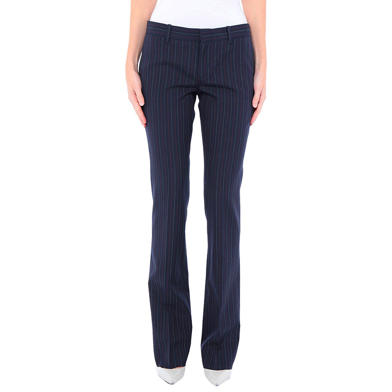 36 NEW $890 GUCCI Navy RED PINSTRIPE Wool Cotton Fall SKINNY FLARE TROUSER PANTS