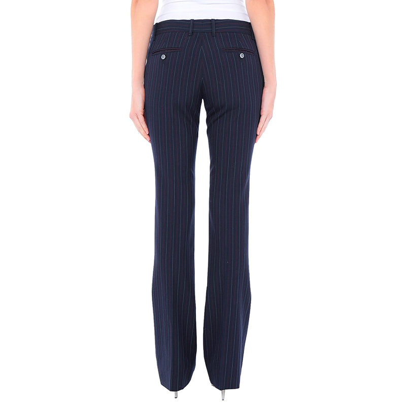 36 NEW $890 GUCCI Navy RED PINSTRIPE Wool Cotton Fall SKINNY FLARE TROUSER PANTS