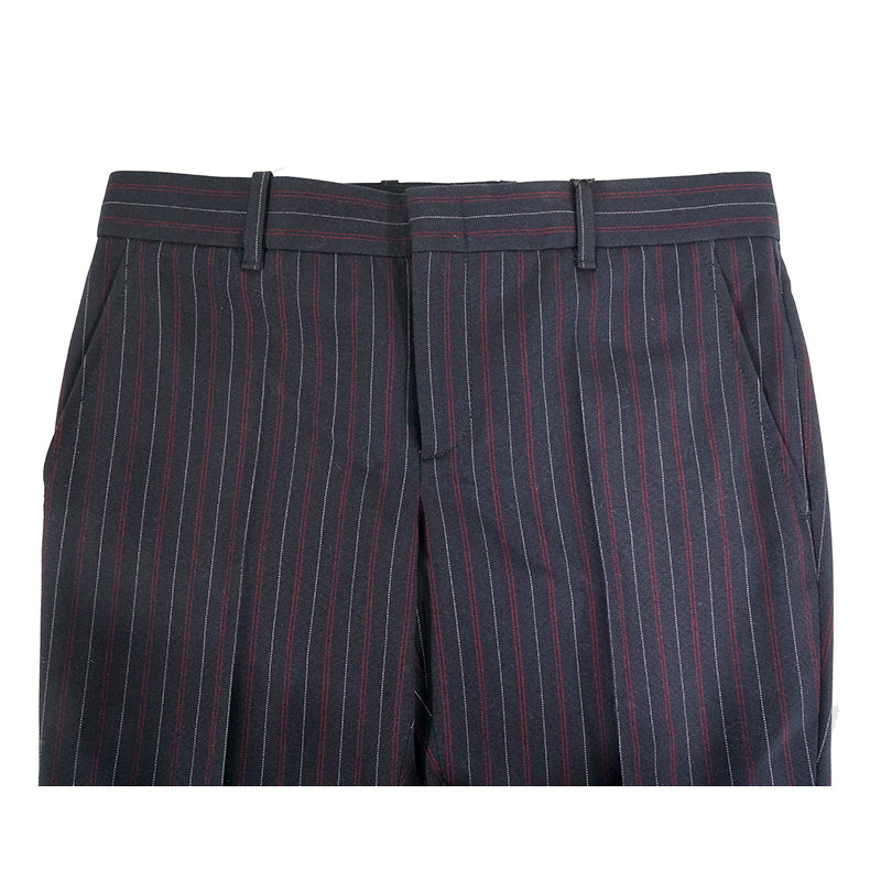 36 NEW $890 GUCCI Navy RED PINSTRIPE Wool Cotton Fall SKINNY FLARE TROUSER PANTS