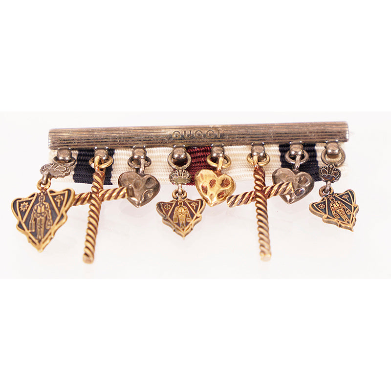 NEW $595 GUCCI Aged Sterling Silver HYSTORIA KNIGHT CREST Heart Charm BROOCH PIN