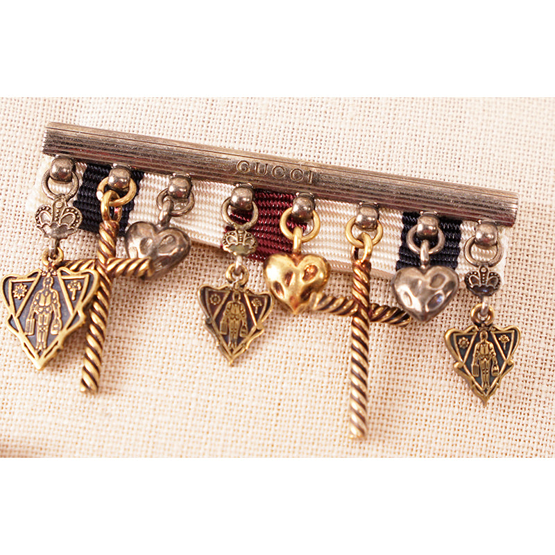 NEW $595 GUCCI Aged Sterling Silver HYSTORIA KNIGHT CREST Heart Charm BROOCH PIN