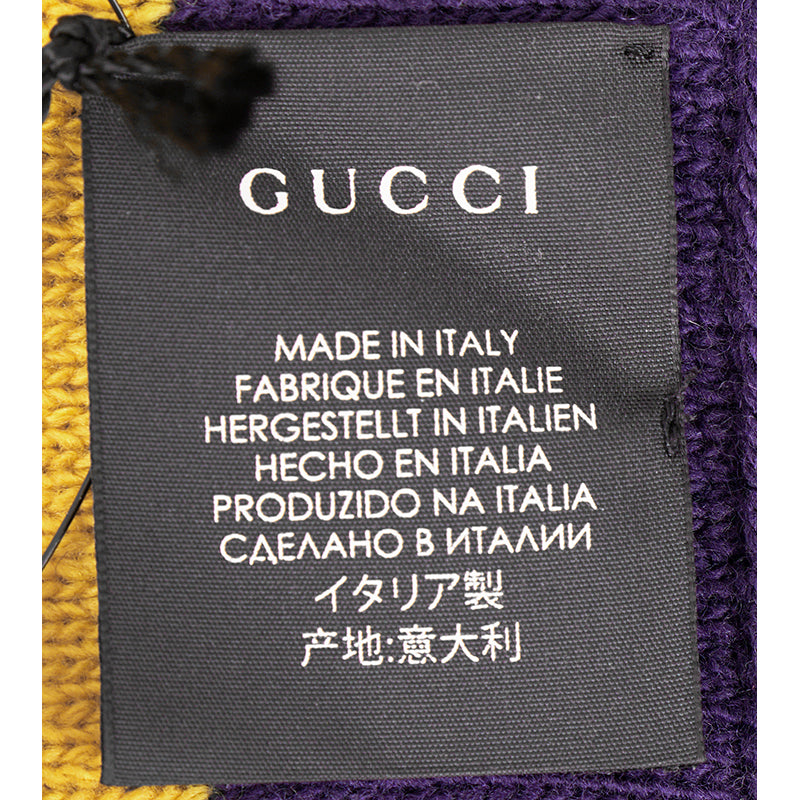 NEW $810 GUCCI Men's Unisex Yellow and Navy Striped Wool Long Scarf With Snake Logo