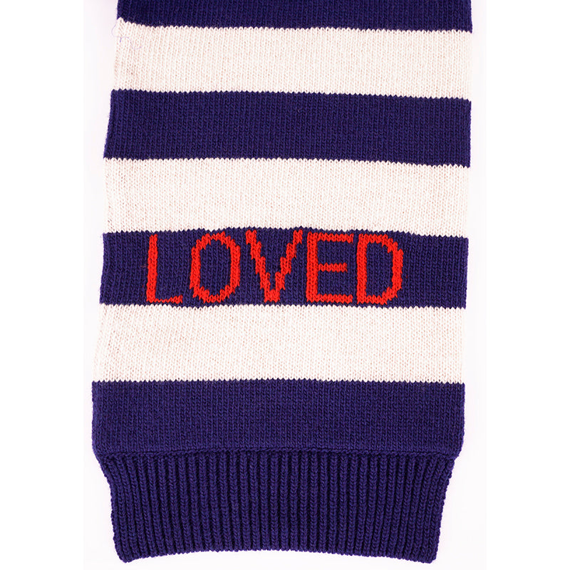 NEW $810 GUCCI Men's Unisex White and Navy Striped Wool Long Scarf With Tiger Logo