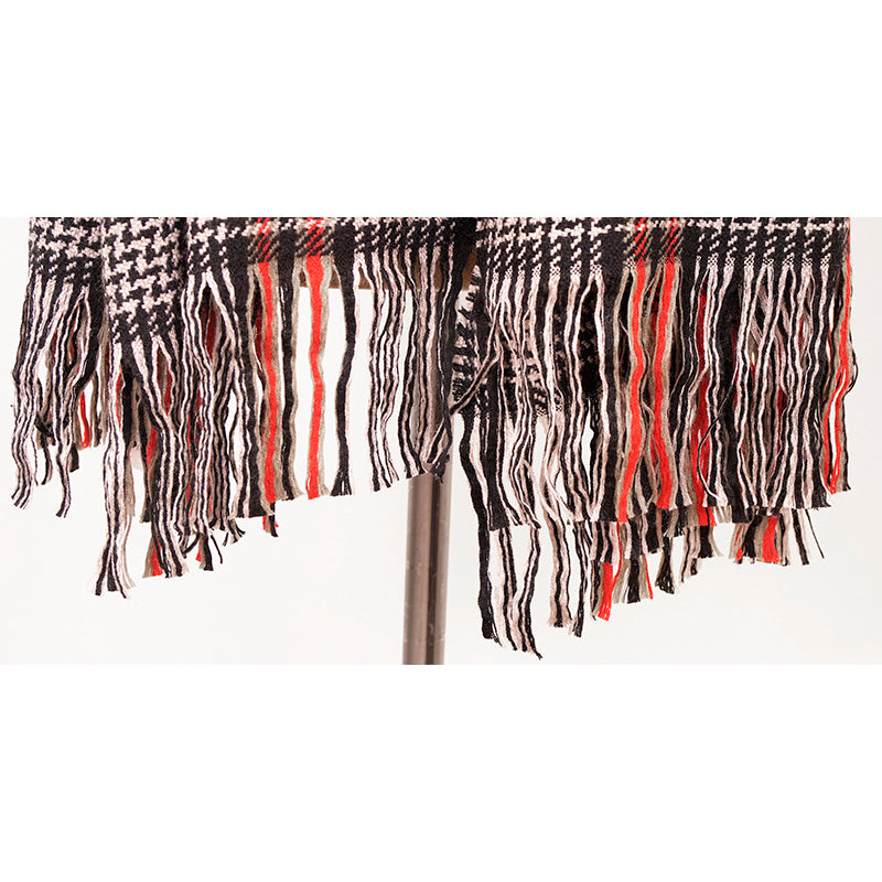 NEW $690 GUCCI Unisex Fringed Houndstooth Wool, Silk, Cashmere Logo Patch Scarf
