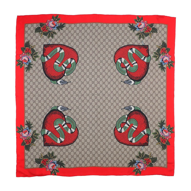 NEW $595 GUCCI Tan GG GARDEN KINGSNAKE HEART Silk Twill 90cm SCARF w/ Snake BOX!