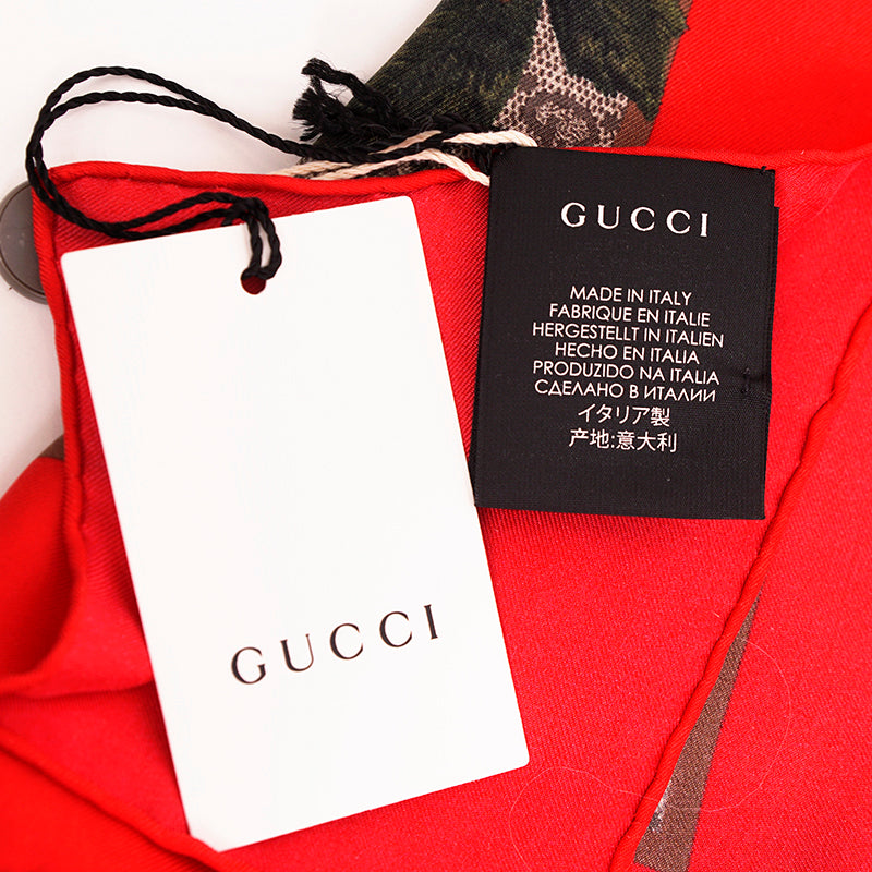 NEW $595 GUCCI Tan GG GARDEN KINGSNAKE HEART Silk Twill 90cm SCARF w/ Snake BOX!