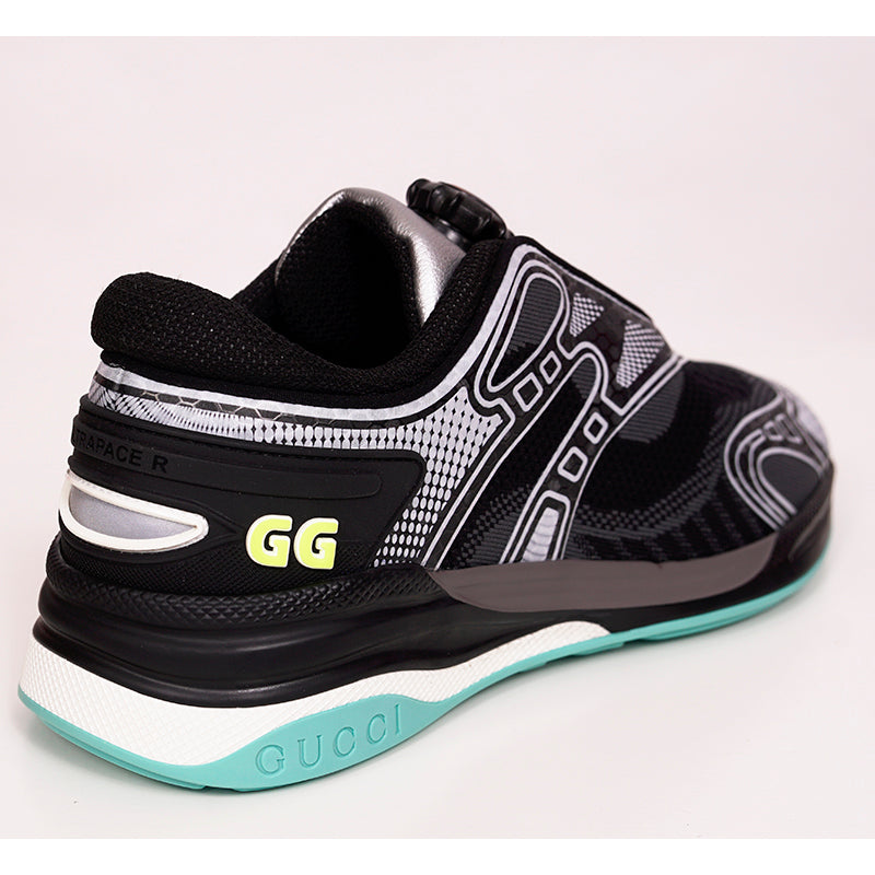 sz 37 NEW $890 GUCCI Woman's Black Gray ULTRAPACE R Trainer GG Logo SNEAKERS NIB