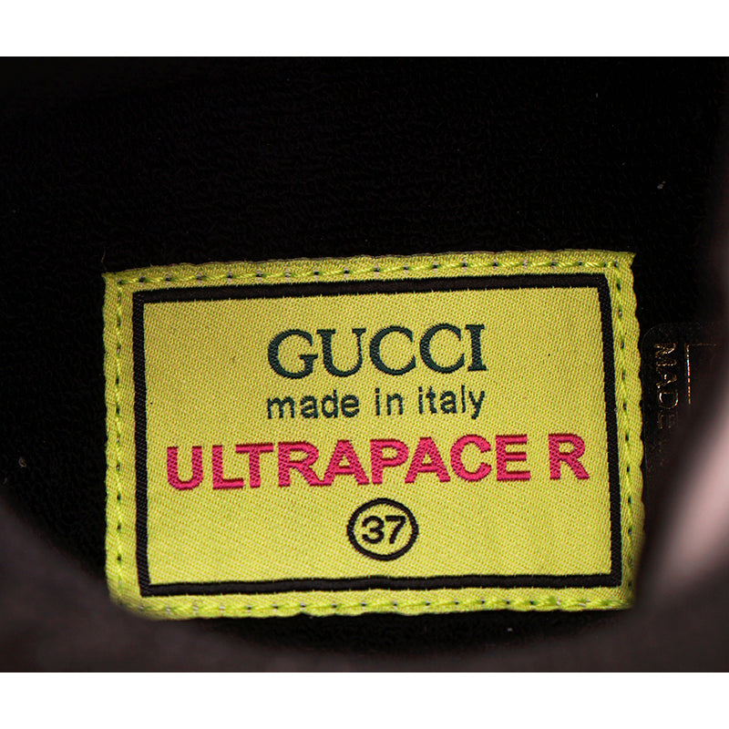 sz 37 NEW $890 GUCCI Woman's Black Gray ULTRAPACE R Trainer GG Logo SNEAKERS NIB