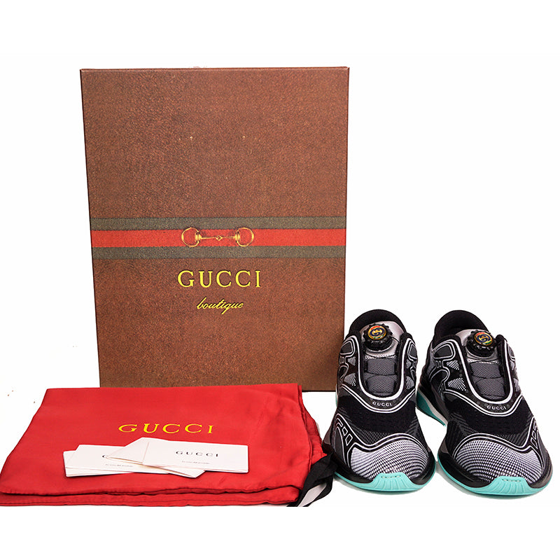 sz 37 NEW $890 GUCCI Woman's Black Gray ULTRAPACE R Trainer GG Logo SNEAKERS NIB