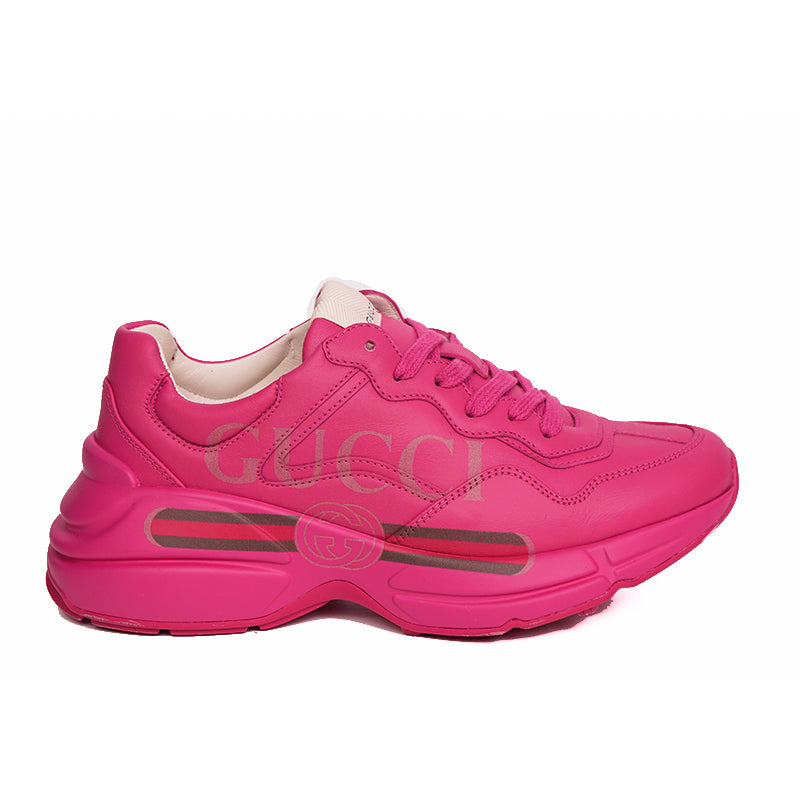 36.5 NEW $890 NEW GUCCI Woman's Hot Pink RHYTHON 80'S LOGO Low Top SNEAKERS NIB