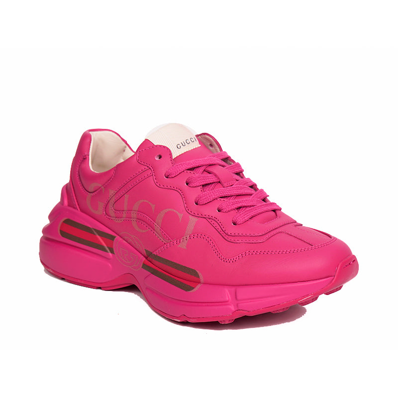 36.5 NEW $890 NEW GUCCI Woman's Hot Pink RHYTHON 80'S LOGO Low Top SNEAKERS NIB