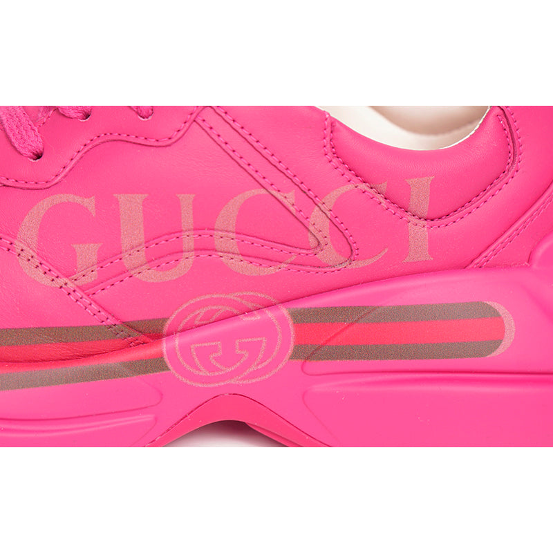 36.5 NEW $890 NEW GUCCI Woman's Hot Pink RHYTHON 80'S LOGO Low Top SNEAKERS NIB