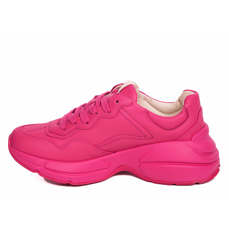 36.5 NEW $890 NEW GUCCI Woman's Hot Pink RHYTHON 80'S LOGO Low Top SNEAKERS NIB