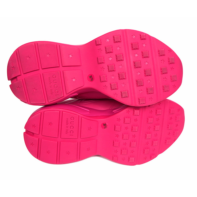 36.5 NEW $890 NEW GUCCI Woman's Hot Pink RHYTHON 80'S LOGO Low Top SNEAKERS NIB