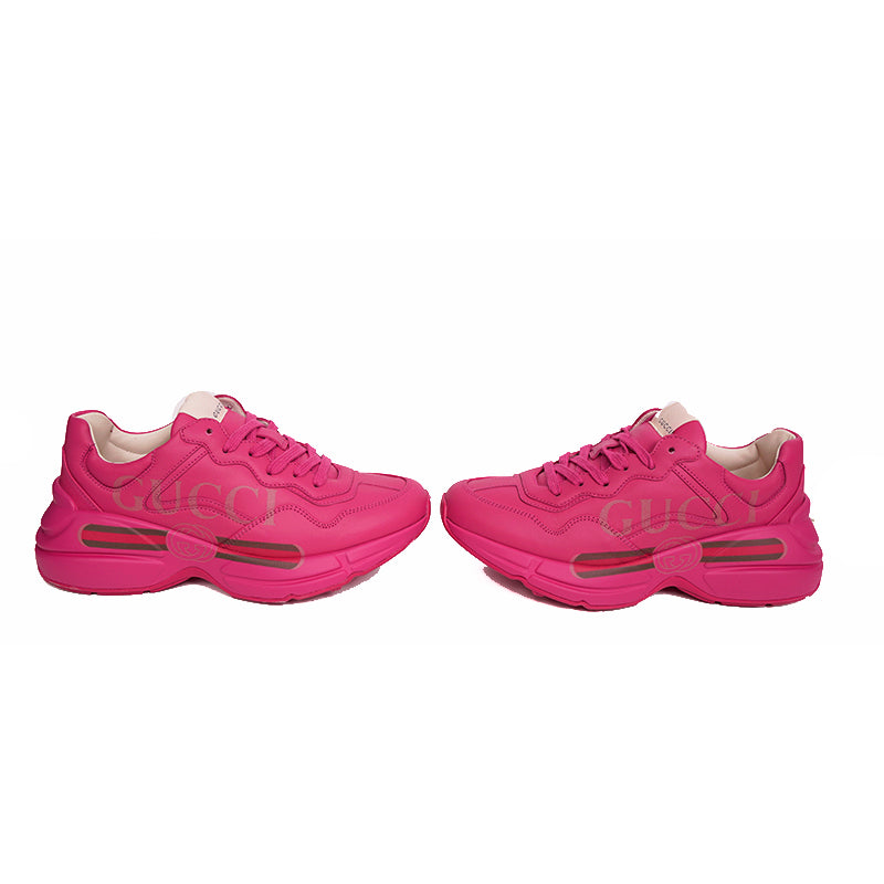 36.5 NEW $890 NEW GUCCI Woman's Hot Pink RHYTHON 80'S LOGO Low Top SNEAKERS NIB