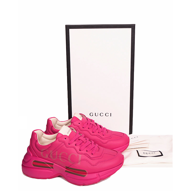 36.5 NEW $890 NEW GUCCI Woman's Hot Pink RHYTHON 80'S LOGO Low Top SNEAKERS NIB