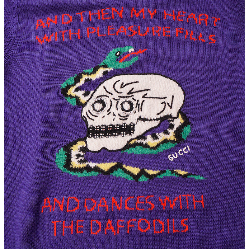 sz M NEW $1500 GUCCI Men's Purple SKULL SNAKE Narcissus Poem Fall Winter SWEATER