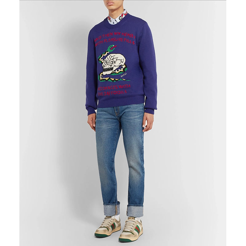 sz M NEW $1500 GUCCI Men's Purple SKULL SNAKE Narcissus Poem Fall Winter SWEATER