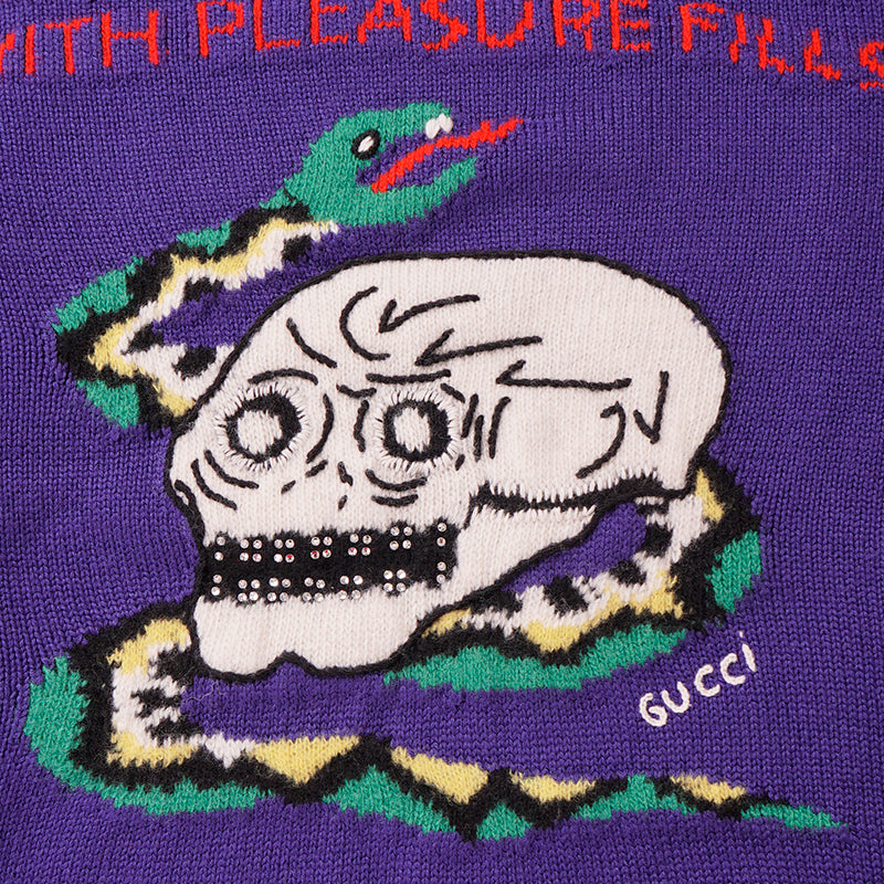 sz M NEW $1500 GUCCI Men's Purple SKULL SNAKE Narcissus Poem Fall Winter SWEATER