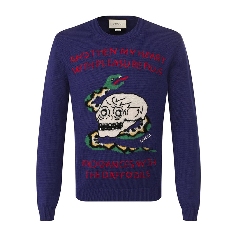 sz M NEW $1500 GUCCI Men's Purple SKULL SNAKE Narcissus Poem Fall Winter SWEATER
