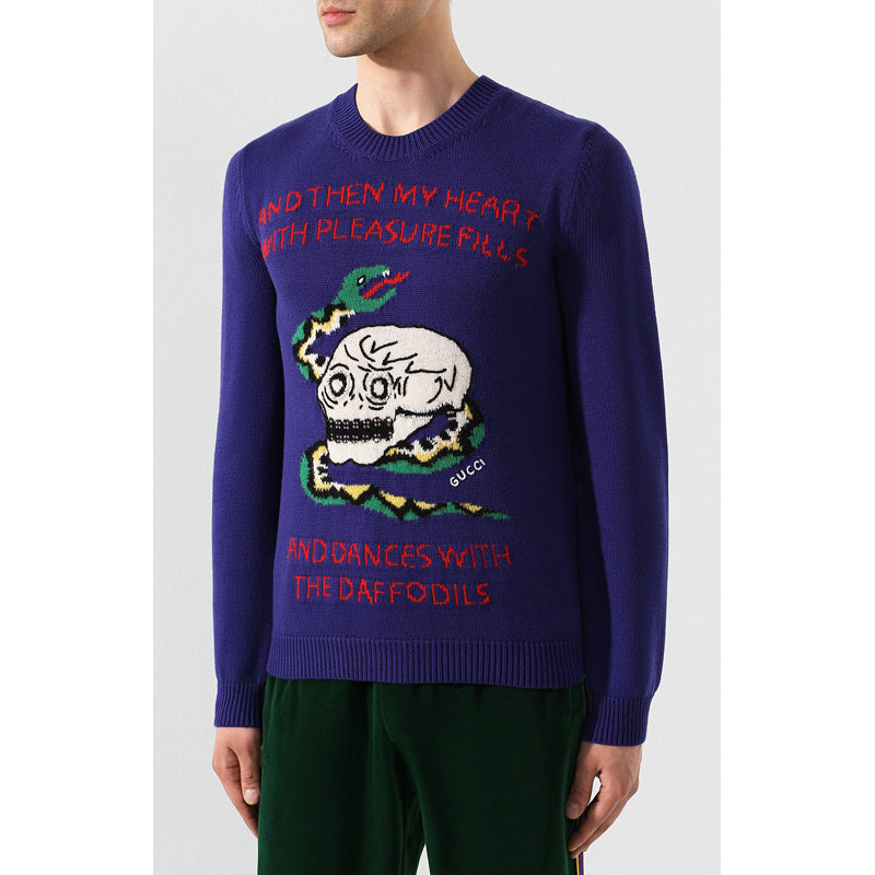 sz M NEW $1500 GUCCI Men's Purple SKULL SNAKE Narcissus Poem Fall Winter SWEATER