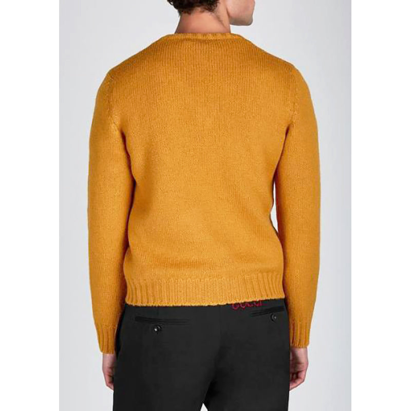 M NEW $980 GUCCI Men Mustard Yellow Wool Knit GAME GG LOGO PATCH V Neck SWEATER