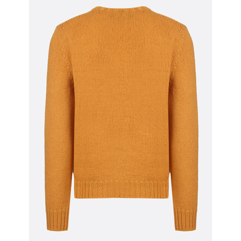 M NEW $980 GUCCI Men Mustard Yellow Wool Knit GAME GG LOGO PATCH V Neck SWEATER