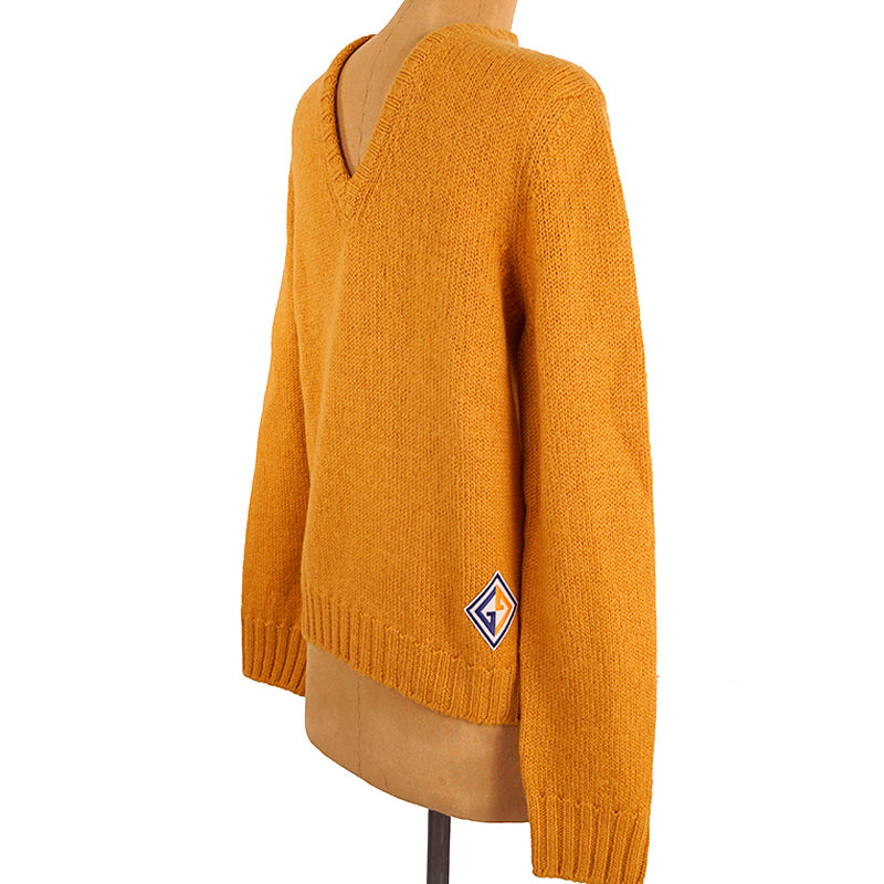 M NEW $980 GUCCI Men Mustard Yellow Wool Knit GAME GG LOGO PATCH V Neck SWEATER