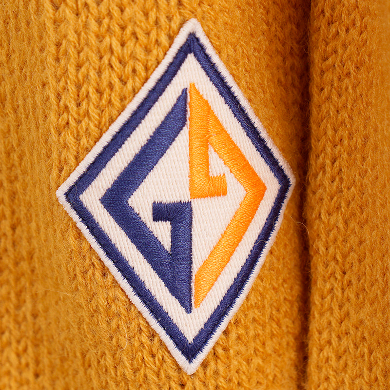 M NEW $980 GUCCI Men Mustard Yellow Wool Knit GAME GG LOGO PATCH V Neck SWEATER