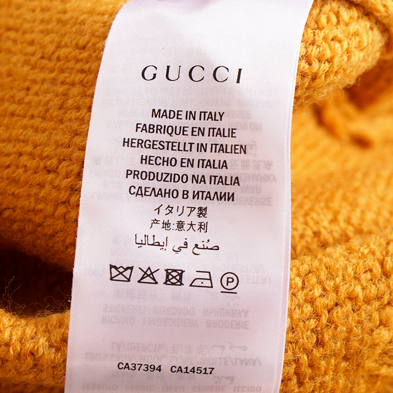 M NEW $980 GUCCI Men Mustard Yellow Wool Knit GAME GG LOGO PATCH V Neck SWEATER